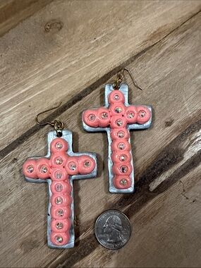 Sookie Sookie brand clay Coral Pink Cross Drop Earrings
